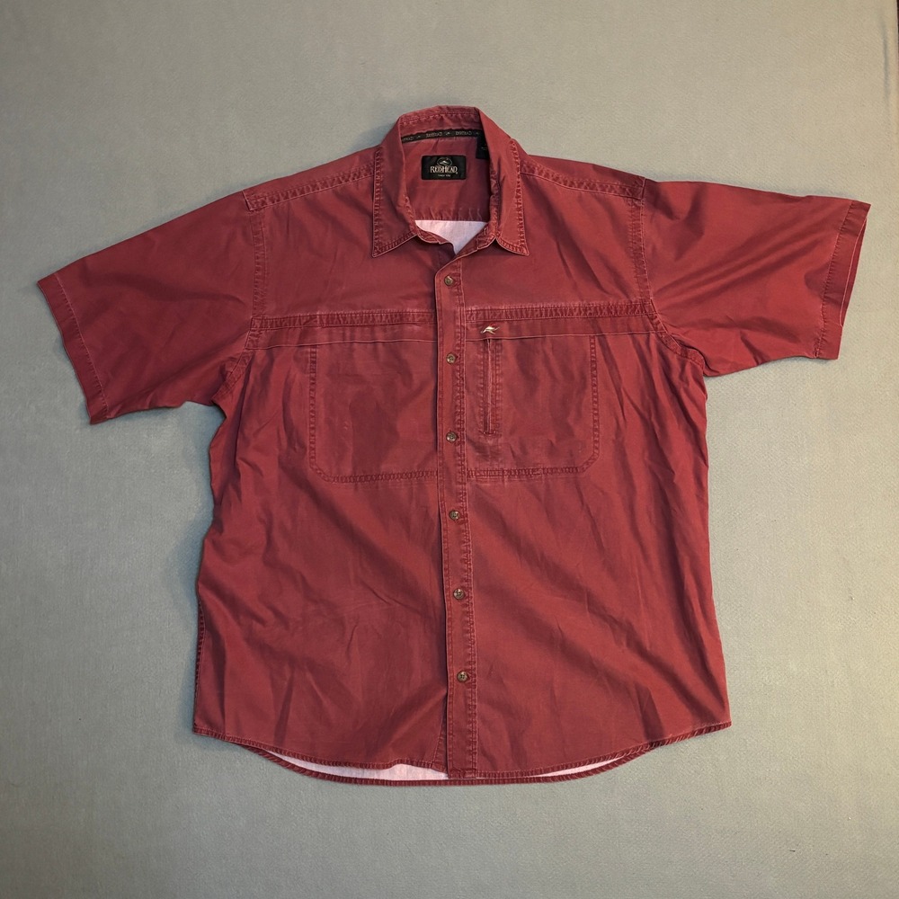 VTG RedHead Mens Short Sleeve Button Down Fishing Shirt Red XL Utility Cotton